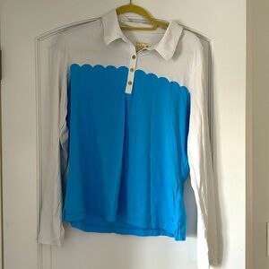 LILLY PULITZER FRIDA Long sleeve POLO XL Blue and White